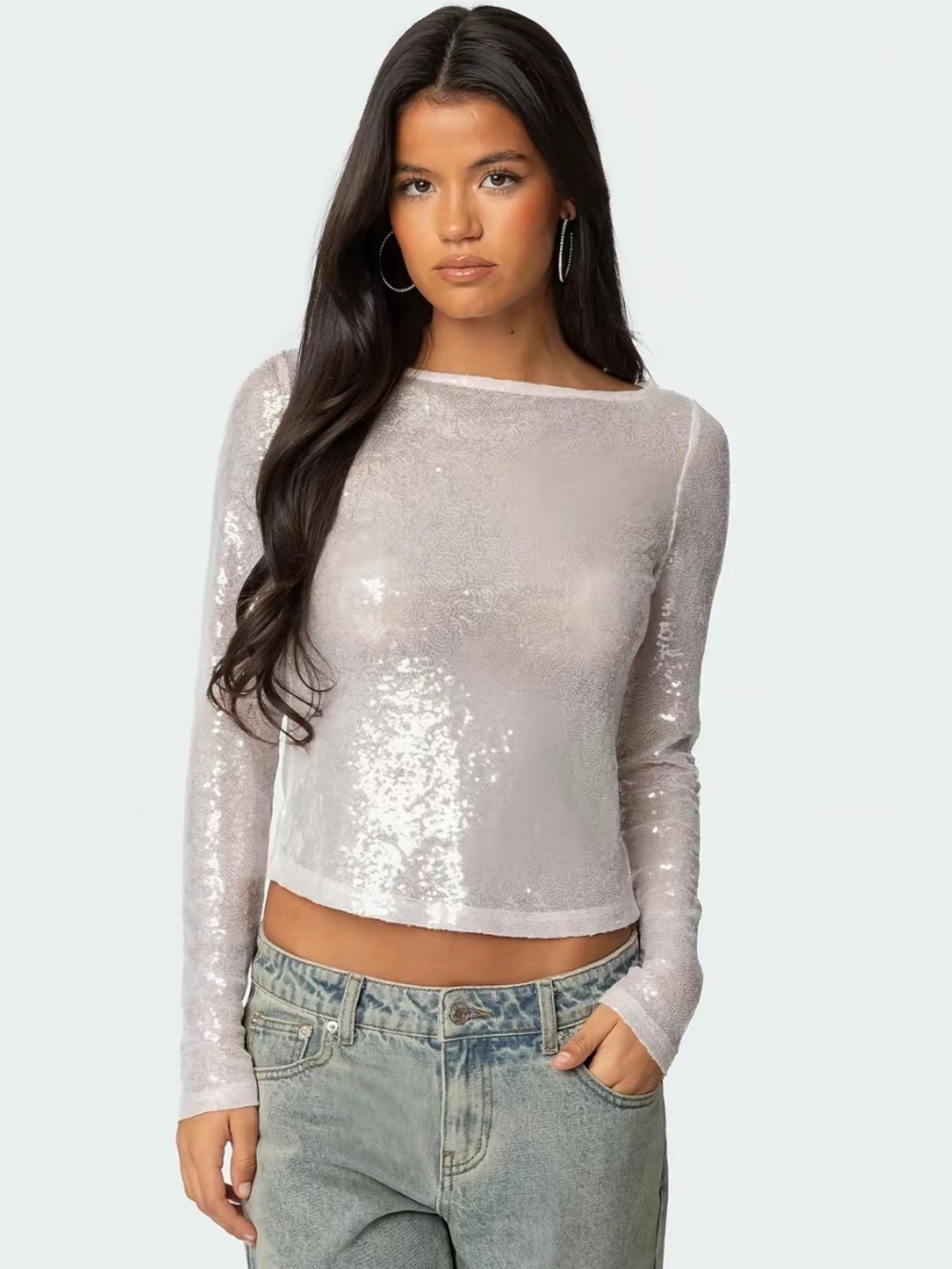 Edikted Sequin Boat Neck Top